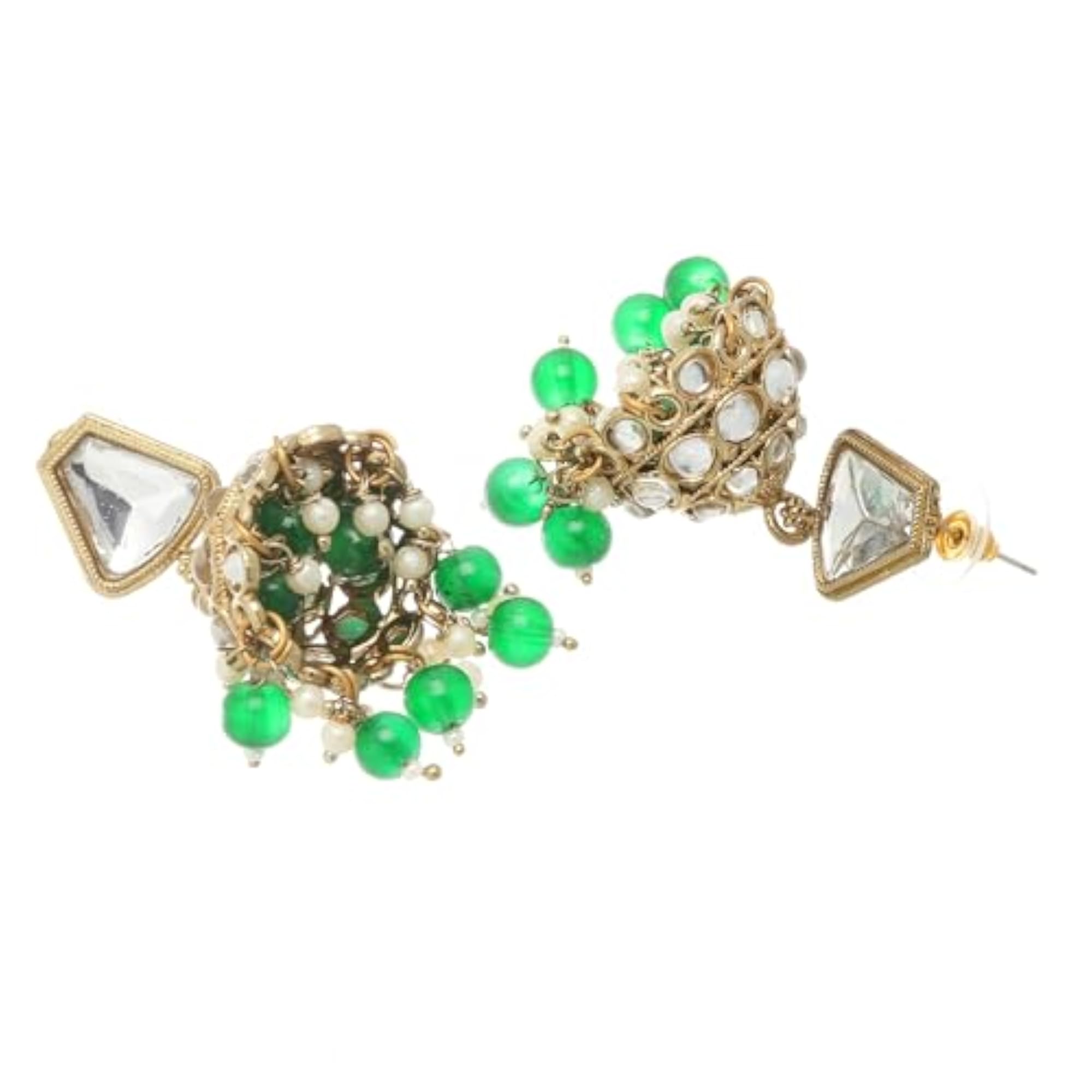 Gold-Plated Kundan & Pearls Dome Mirror Jhumka Earrings